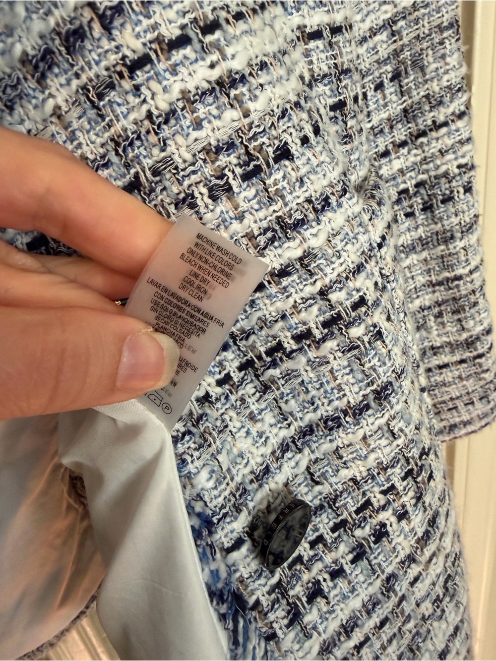 Karl Lagerfeld Paris Blue Tweed Fringe Blazer Jacket Size 4 - Picture 11 of 11